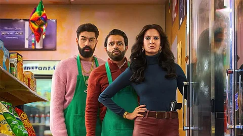 Poorna Jagannathan, Asif Ali, and Sagar Shaikh in Deli Boys