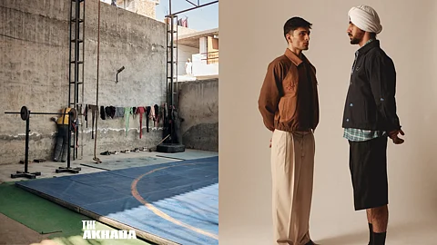 Images of an Akhada or wrestling ring in Punjab along with clothes from label lahoS and their latest collection Akhada