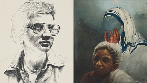 Bikash Bhattacharjee's realist style, tinged with surrealist undertones, captured the tones and textures of middle-class Bengali life.