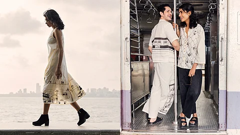 Images of models wearing designs from goa label Asaii's handpainted collection inspired by Bombay as a city