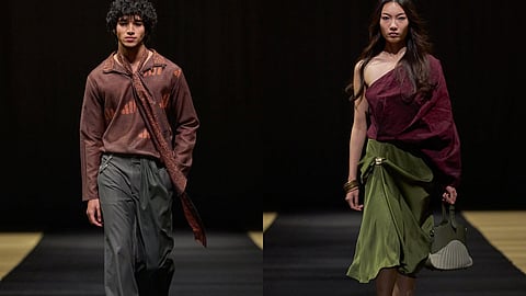 His pieces employ classic Italian construction (meticulous inner structuring, careful seam finishing) alongside artisanal handwork and regional craft techniques sourced from India and the wider South Asian ecosystem.