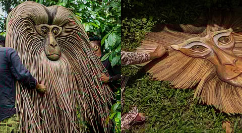 The Elephant People’s new large-scale primate sculptures made from invasive Nilgiris trees and shrubs turn harmful biomass into ruminative artwork