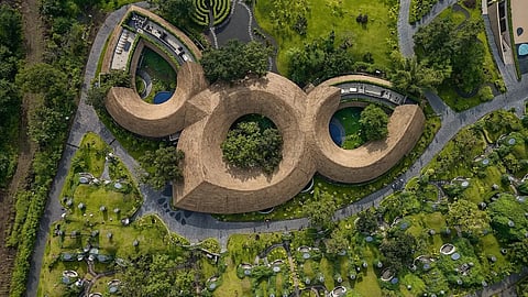 Designed by Pune-based Tao Architecture, the built areas of the retreat span nearly 50 acres and feature several distinct zones that correspond to different traditional healing methods.