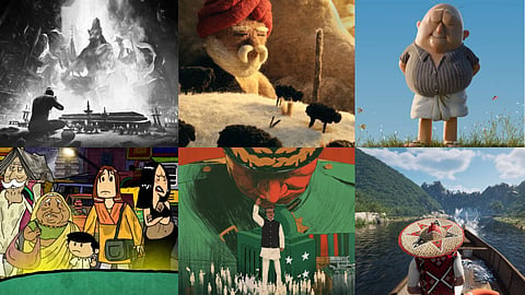 Top row: Bramayugam (Eunoians Studio), Oon (Studio Eeksaurus), Simplu Appuppan. Bottom row: Aapki Poojita (Bakarmax), Pipa (Studio Kokaachi), The Battle of Saraighat (Studio Zeng).