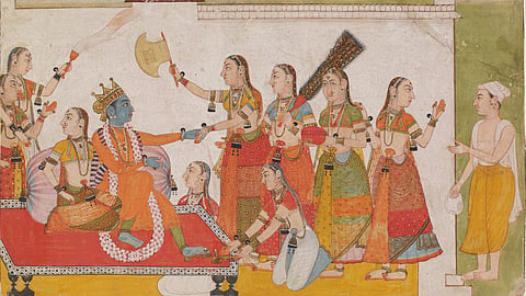 Krishna welcoming Sudama, from a Bhagavata Purna