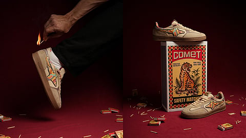 Comet’s latest limited-edition sneaker drop, ‘Maachis’, draws inspiration from the bold visual language of vintage matchbox labels, transforming the sneaker into a collectible piece of streetwear.