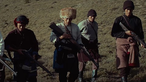 The 132-minute historical action drama follows Kunga Samten and Commander Gonpo Tashi as they build the Chushi Gangdruk guerrilla resistance and later protect the Dalai Lama through the Himalayas.