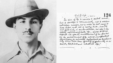 L: Bhagat Singh; R: Bhagat Singh’s handwritten note on the ‘Aim of Life’