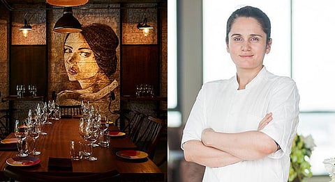 The bar at Gaa, Bangkok (L) and Executive Chef Garima Arora (R).
