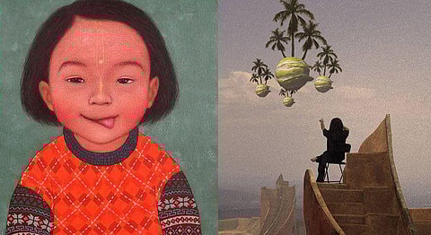 Art works by Laishram Meena (L) and Seonath Wakrambam (R).