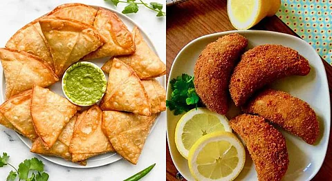 (L) Samosas, Prawn Rissois (R)