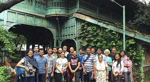 Participants of a Khaki Walk Stand In Front Of Rudyard Kipling's Bungalow (b.1882), Mumbai