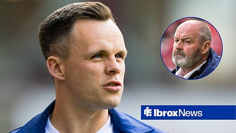 Rangers star Lawrence Shankland looking at Scotland manager Steve Clarke
