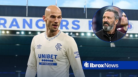 Vaclav Cerny in a Rangers shirt and Derek McInnes.