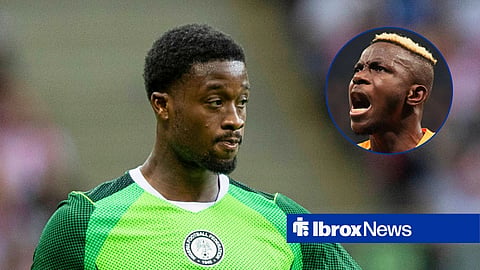 Main image of Rangers defender Emmanuel Fernandez playing for Nigeria and Galatasaray striker Victor Osimhen's face in a circular inset