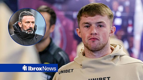 Derek McInnes, Rangers manager, and Leeds United's Joe Gelhardt.