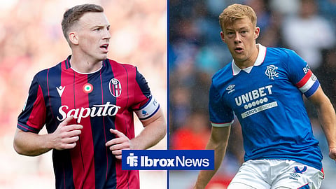 Rangers target Lewis Ferguson in action for Bologna and Conor Barron