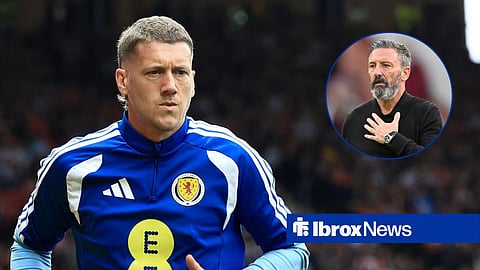 Jim McAllister working as a kitman for Scotland, with Derek McInnes in a circular frame inset