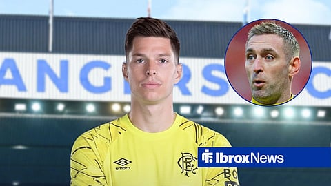 Main image of Ivor Pandur in a Rangers kit with Ibrox in the background with Allan McGregor's face in a circular inset on the right