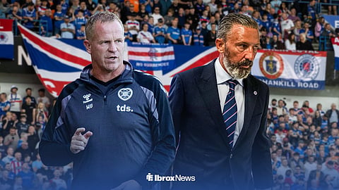 Hearts boss Wouter Vrancken alongside Derek McInnes ahead of Ibrox.