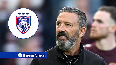 Rangers boss Derek McInnes and Johor darul Ta'zim badge in inset