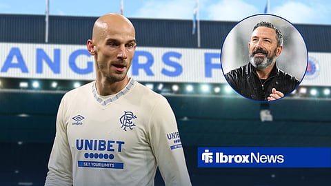 Vaclav Cerny in a Rangers shirt and Derek McInnes