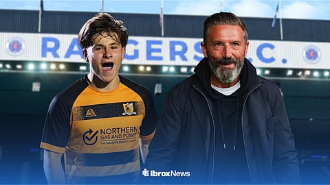 Kyle Glasgow in an Alloa shirt and Rangers boss Derek McInnes