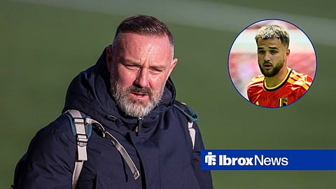 Main image of Kris Boyd and Rangers midfielder Nicolas Raskin's face in a circular inset on the right