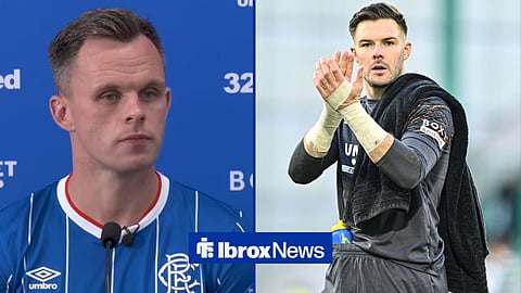 Lawrence Shankland in Rangers press conference and Jack Butland applauding fans in new image split