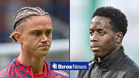 Thelo Aasgaard and Djeidi Gassama both in Rangers training jackets.