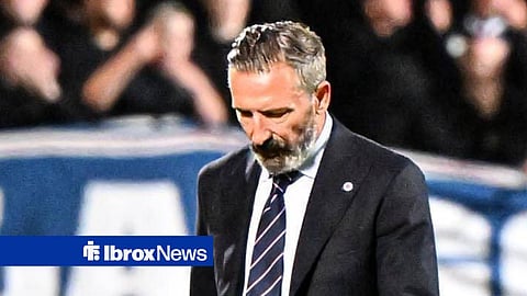Derek McInnes looking disappointed after Rangers drew against Dundee United at Tannadice Park
