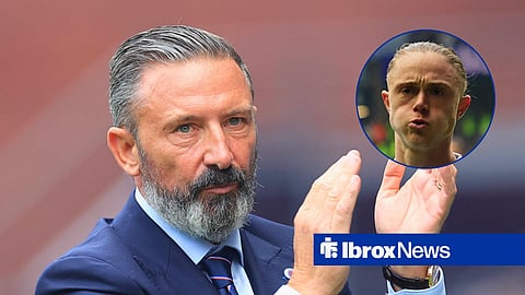 Main image of Rangers manager Derek McInnes and Thelo Aasgaard's face in a circular inset on the right