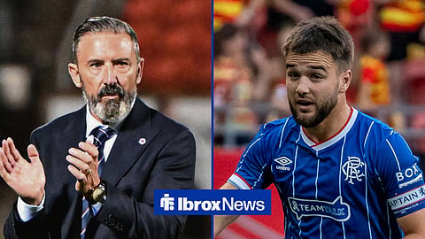 Split image of Rangers manager Derek McInnes and Nicolas Raskin playing in action for Rangers