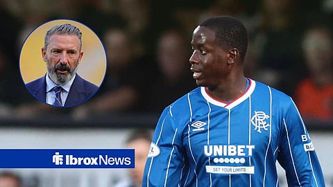 Rangers manager Derek McInnes and Djeidi Gassama in action