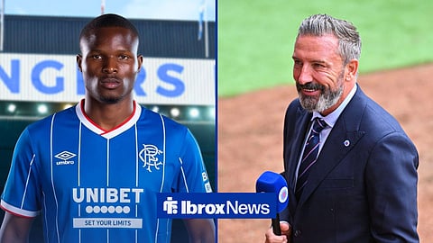 Split image of Olwethu Makhanya in a Rangers kit and Derek McInnes smiling
