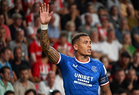 Cedric Itten reacts after James Tavernier inducted into Rangers Hall of Fame