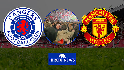 Rangers and Man United fans clash at Old Trafford. (Credit: @BLVCKUTD)