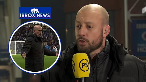 Alan Hutton reacts to Rangers v Queen's Park footage. (Credit - Premier Sports on YouTube)