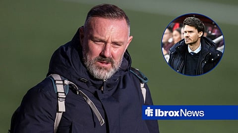 Kris Boyd and Rangers head coach Danny Rohl, who is looking on from the touchline at Ibrox.