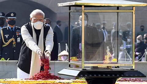 Indian PM Narendra Modi pays homage to Gandhi at Raj Ghat in New Delhi on Martyr’s Day 2022