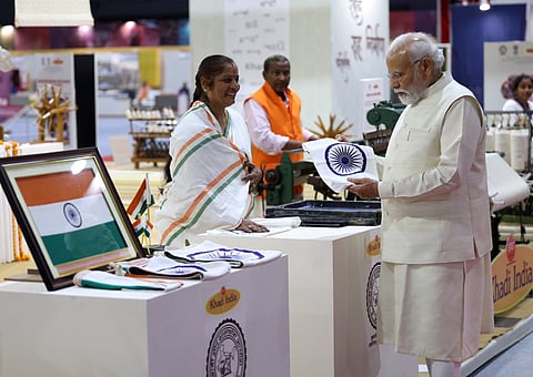 Indian PM Modi marks National Handloom Day at Bharat Mandapam