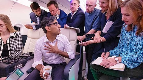 UK PM Rishi Sunak on the flight to Delhi