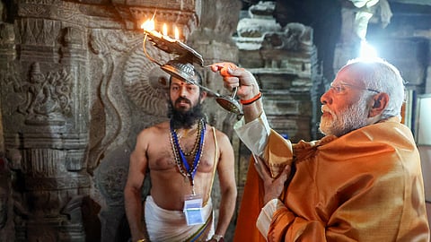 Indian PM Modi offers prayers at Veerabhadra temple in Andhra Pradesh