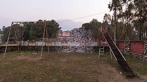 Playground at the Institute of Himalayan Biotechnology, Palampur, India PM2.5 30 - 40 micrograms per cubic meter;