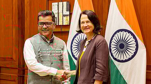 UK’s Catherine West with Indian Minister Pabitra Margherita in New Delhi (November 2024)