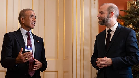 Sunil Bharti Mittal with UK Business Secretary Jonathan Reynolds; Picture by Simon Dawson/ No. 10 Downing Street