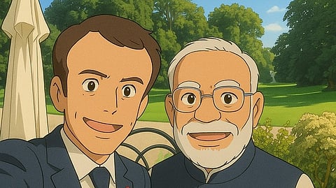 French embassy pays tribute to India-France ties with Modi, Macron Ghibli art