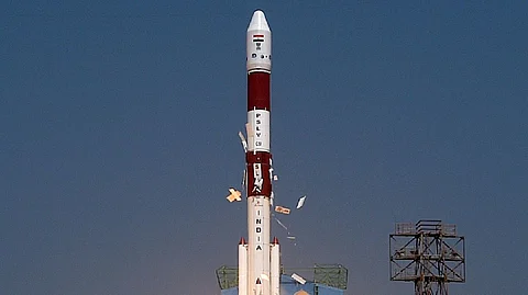 ISRO's PSLV-C51 carrying Amazonia-1 and 18 other satellites lifts off from Satish Dhawan Space Centre in Sriharikota last month. French companies are keen to tap into opportunities thrown up by the government’s recent reforms in the space sector.
