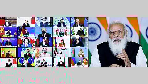Prime Minister Narendra Modi during the Leaders’ Summit on Climate Change. International finance to India will come with ‘green strings’ attached.