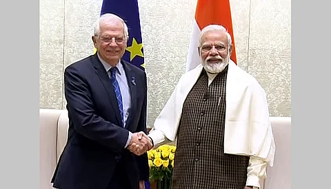 European Union Minister for Foreign Affairs Josep Borrell Fontelles with Indian Prime Minister Narendra Modi. India and the European Union are set to resume negotiations for an ambitious and comprehensive free trade agreement.